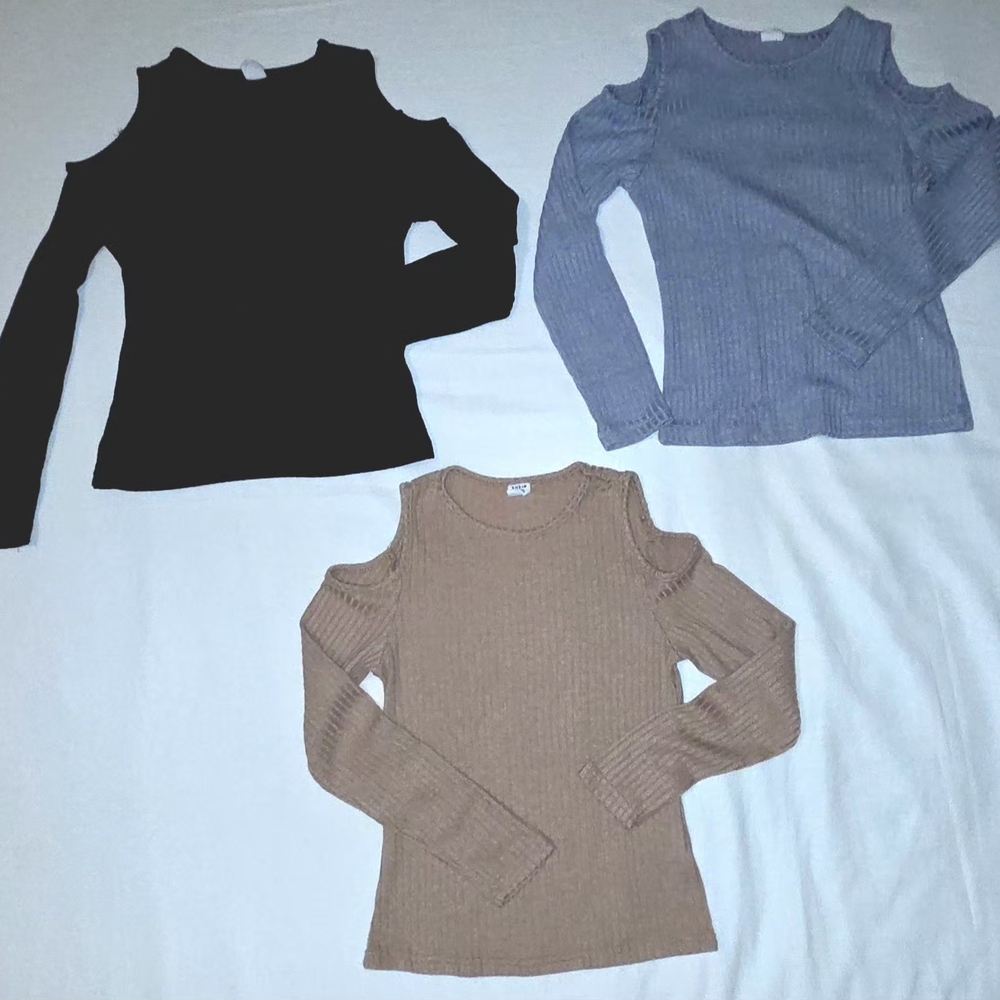 SHEIN Ribbed Knit Top - Tan, Black, Gray